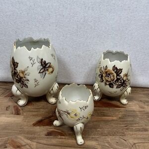 Set of 3 Vintage Napcoware Porcelain Footed Cracked Egg Vases Marked C3199/L